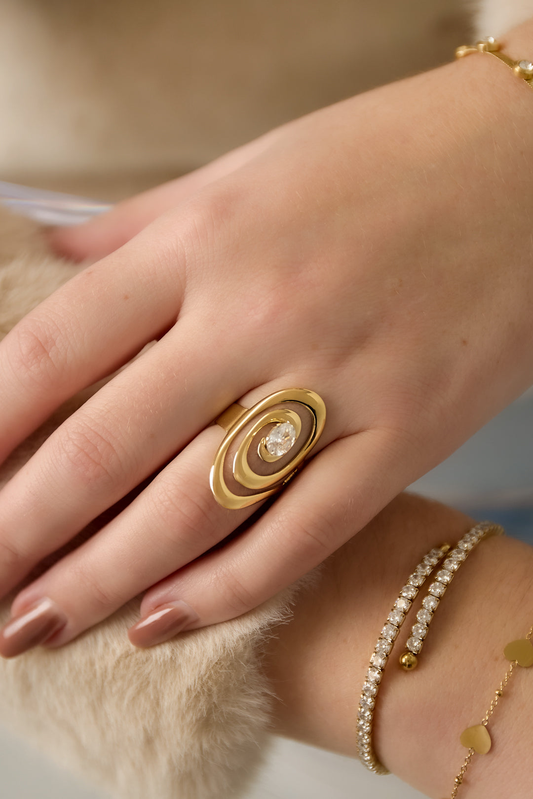 Stainless Steel Gemstone Rings lines Daily Daily Simple Series Women's jewelry