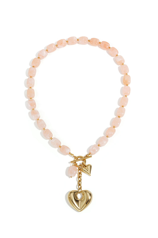 Squoval beaded necklace hanging heart