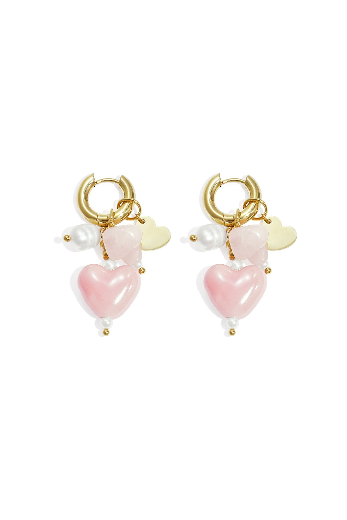 Earrings with beads and heart charms