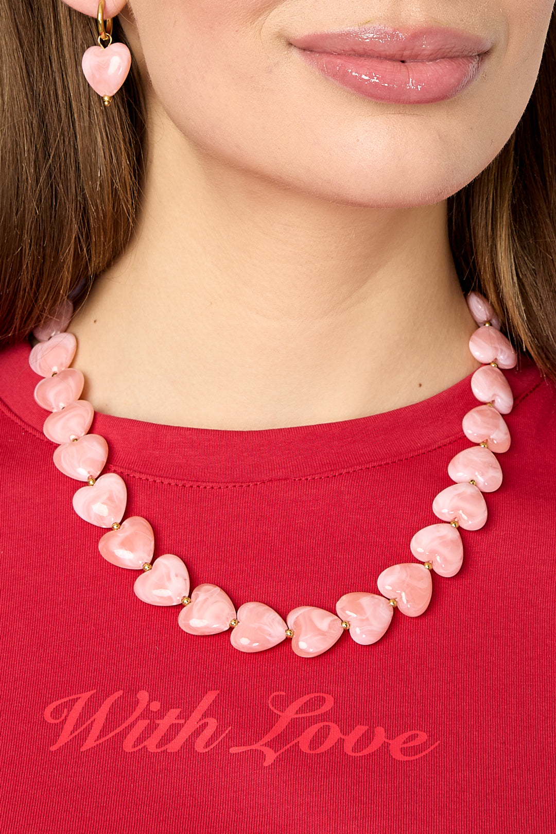 Necklace with heart-shaped beads