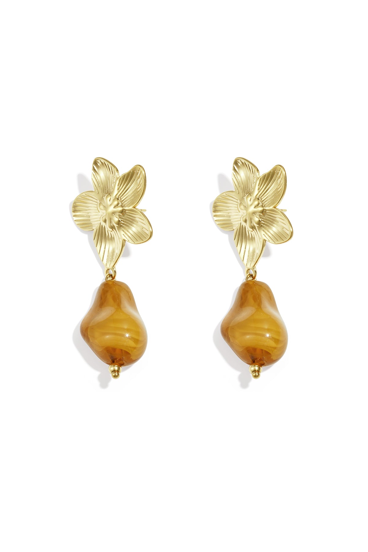 Flower earrings with organic bead
