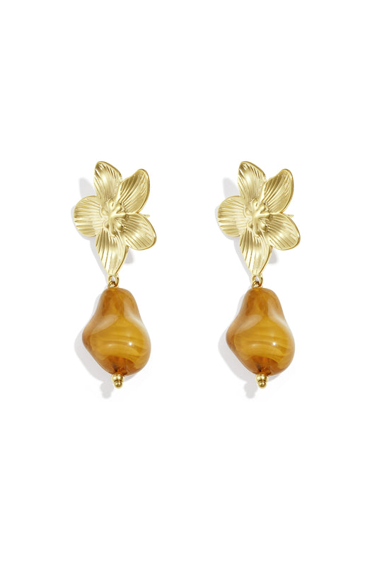 Flower earrings with organic bead
