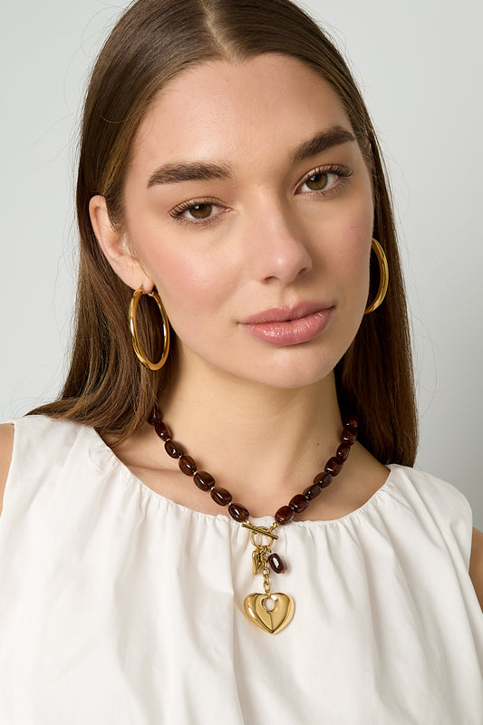 Squoval beaded necklace hanging heart