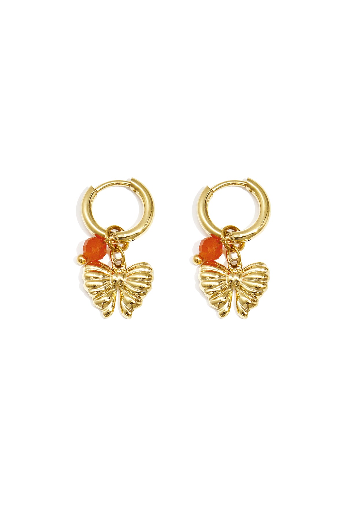 Earrings with hanging bow charm and bead