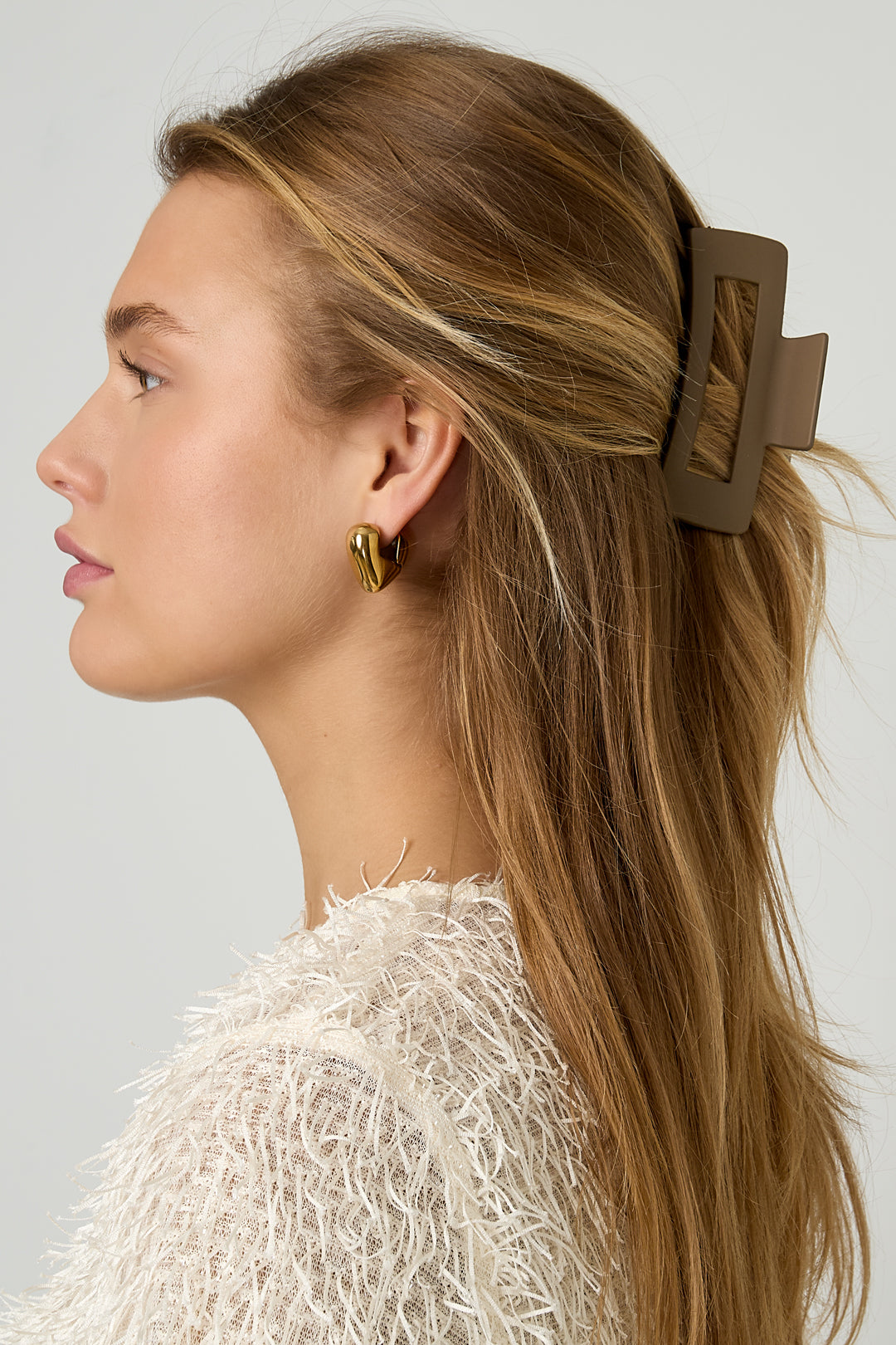 Hair clip rectangle - cream Plastic