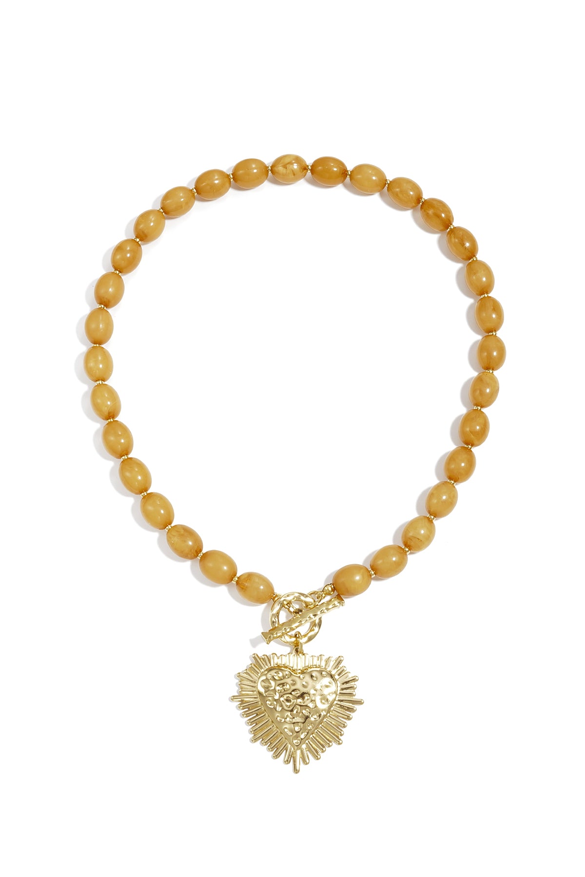 Bead necklace with front closure charm